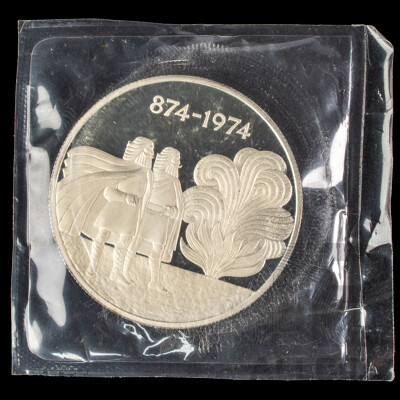 Iceland 1974 Silver Proof 1000 Kronur Coin, 1100th Anniversary of the First Settlement on the Island .925