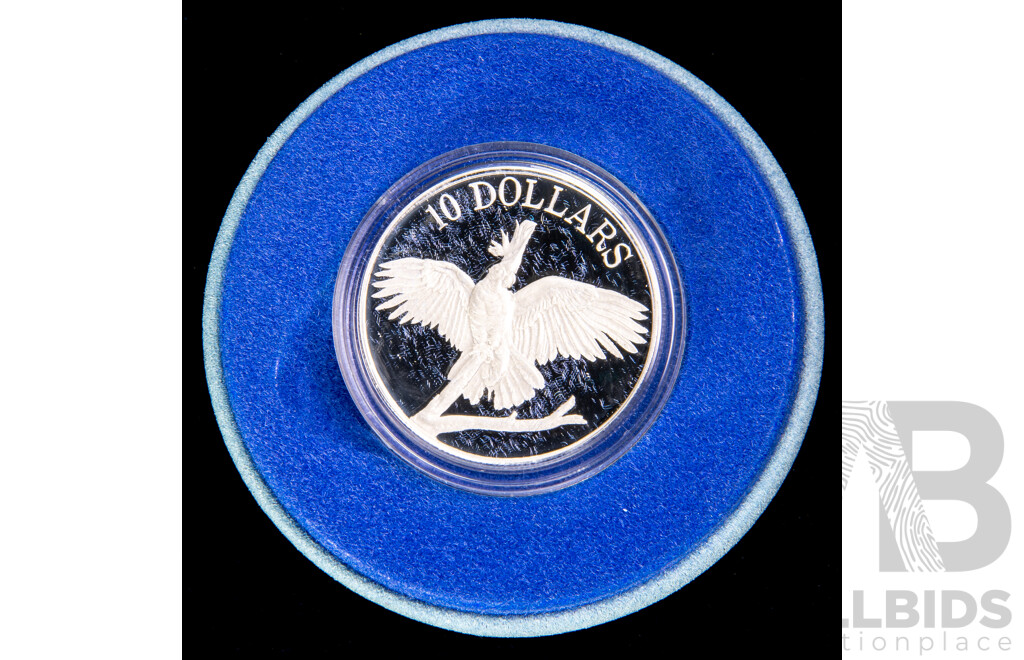 Australian RAM 1990 Silver Piedford Ten Dollar Coin, Birds of Australia Cockatoo .925