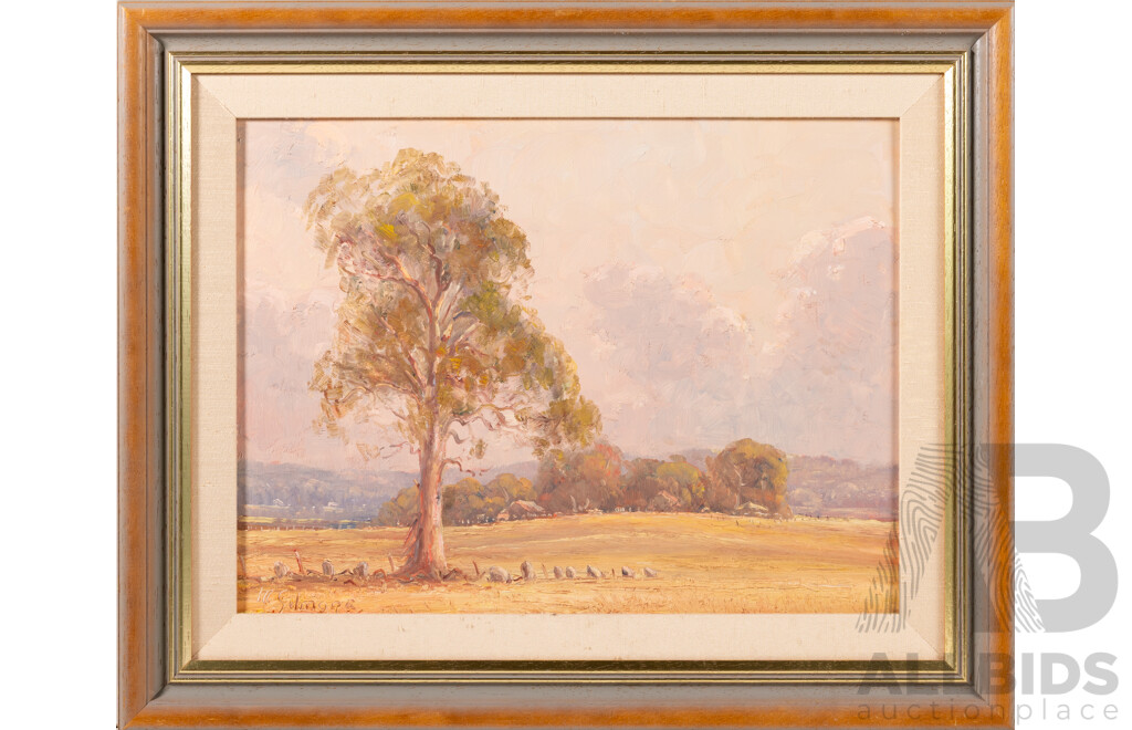 Mike Gilmore, (20th Century, British-Australian, 1937-), Stormy Afternoon, Cobbity, (NSW), (1993), Original Oil on Board, 43 x 53 cm (frame)