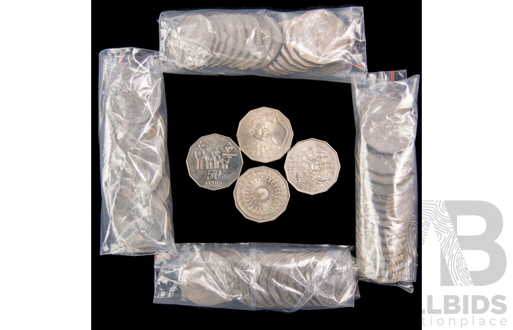 Australian Commemorative Fifty Cent Coins Including 1988 Bicentennial(15), 1994 Year of the Family(13), 1977 Jubilee(15) 1970 Captain Cook(19)