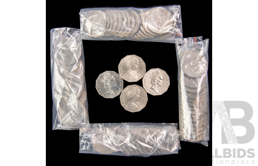 Australian Commemorative Fifty Cent Coins Including 1988 Bicentennial(15), 1994 Year of the Family(13), 1977 Jubilee(15) 1970 Captain Cook(19)