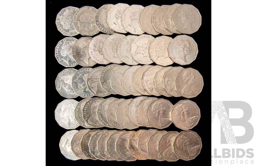 Australian Commemorative Fifty Cent Coins Including 1981, 1982, 1991, 1998, 2005, 2000, 1995, 2003, 2001, 2002
