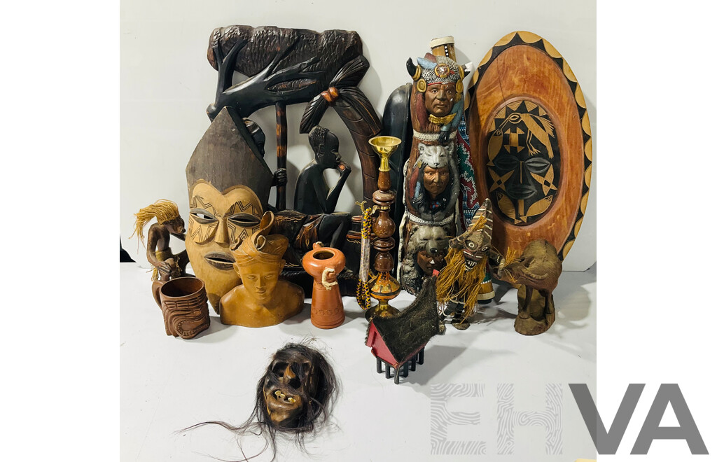 Collection Hand Made Souvinir Ware Items Including Oceaniuc, African and More