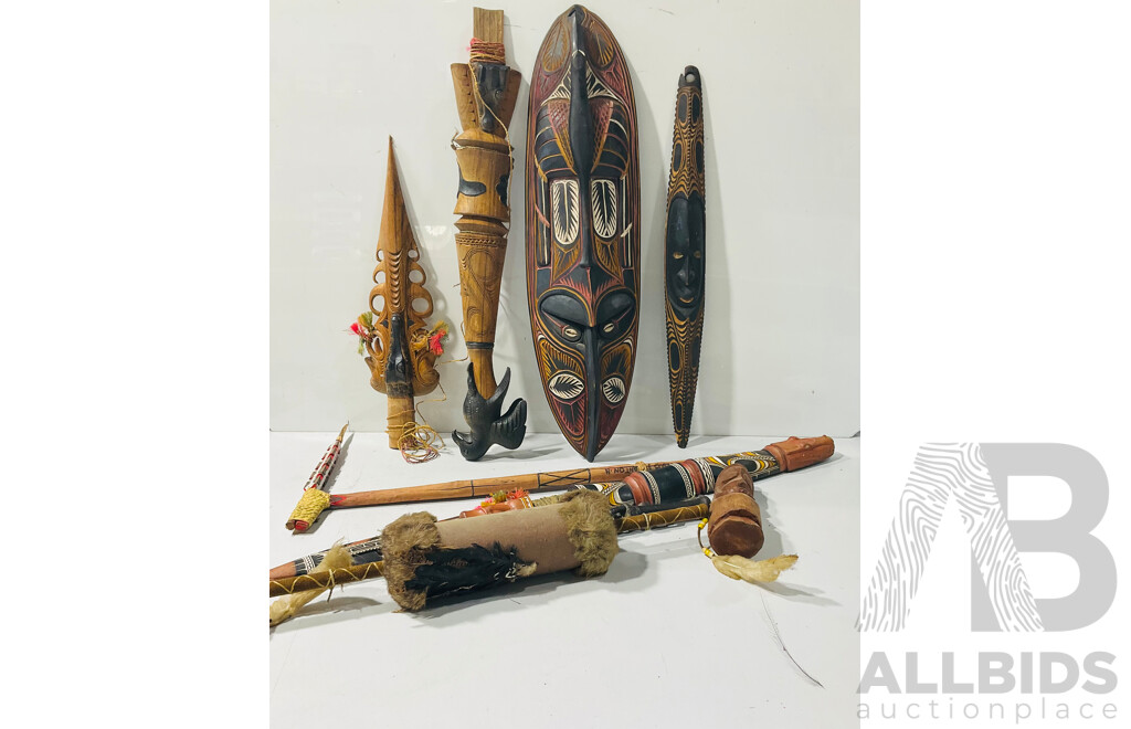 Collection Hand Made PNG Wooden Items Including Masks and More