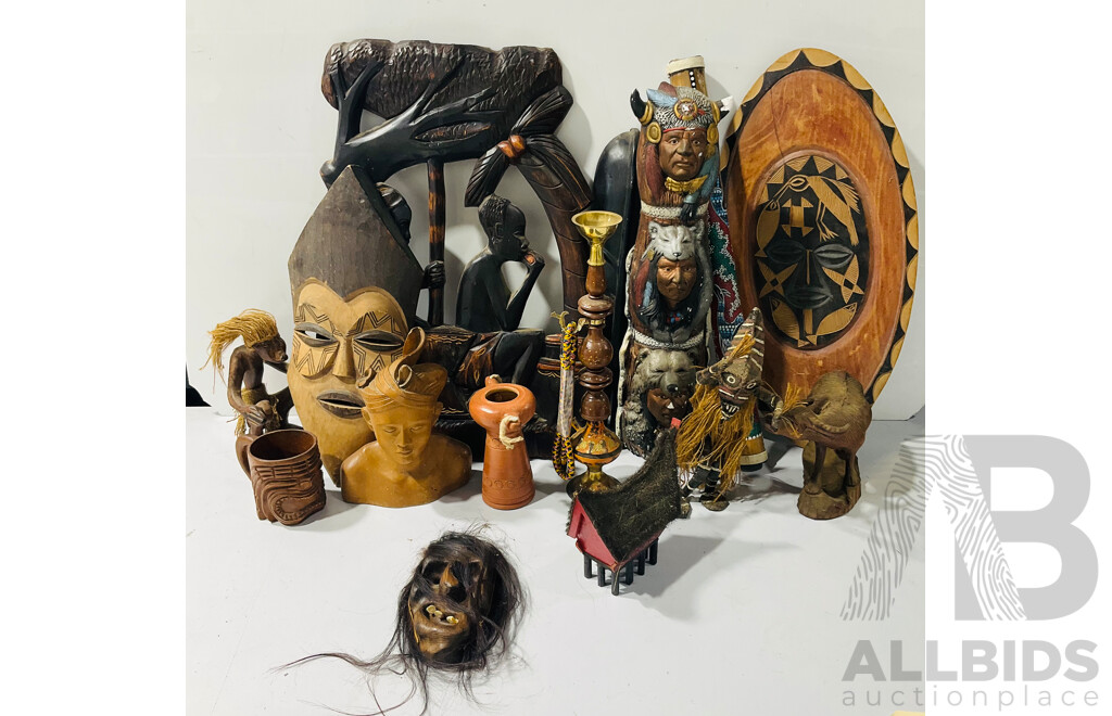 Collection Hand Made Souvinir Ware Items Including Oceaniuc, African and More