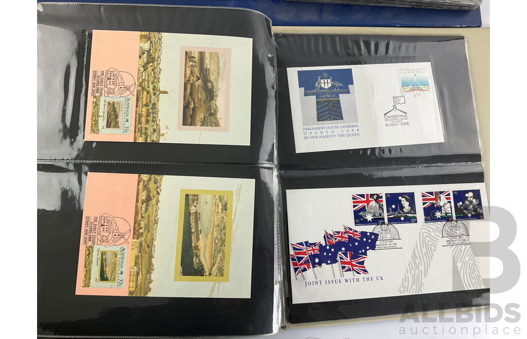 Two Albums of Australian 1987-1988 First Day Covers and Stamp Packs Including Stamp Collector Cards Bicentennial, Expo, Living Together, Gardens of Australia