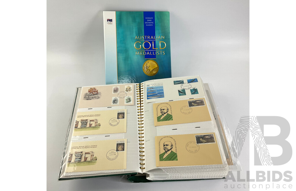 Album of Australian 1980's First Day Covers and Stamp Packs with 2000 Sydney Olympics Gold Medalists Stamp Album