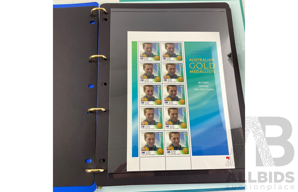 Album of Australian 1980's First Day Covers and Stamp Packs with 2000 Sydney Olympics Gold Medalists Stamp Album