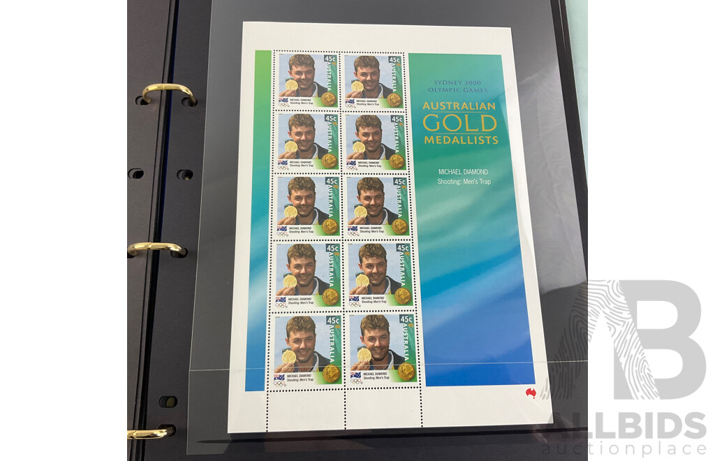 Album of Australian 1980's First Day Covers and Stamp Packs with 2000 Sydney Olympics Gold Medalists Stamp Album