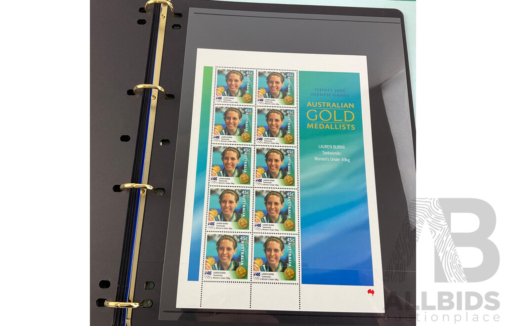 Album of Australian 1980's First Day Covers and Stamp Packs with 2000 Sydney Olympics Gold Medalists Stamp Album