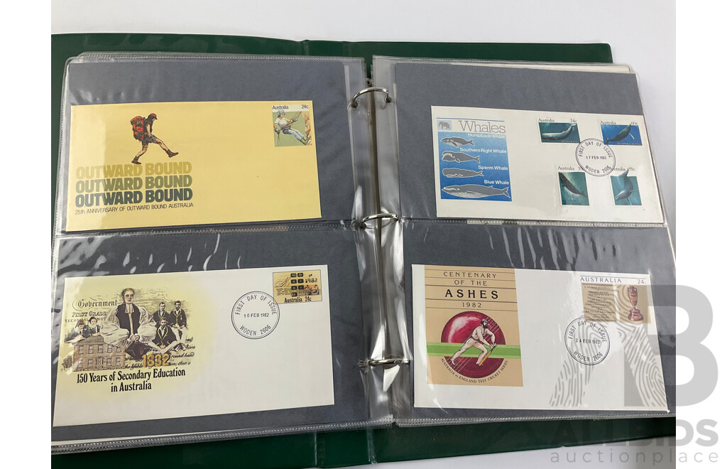 Two Albums of Australian 1970-80's First Day Covers and Stamp Packs Including 1984 Christmas, AUSIPEX, Conservation, Selected Issues, 1982 QE2 Birthday, Antarctic Territory and More