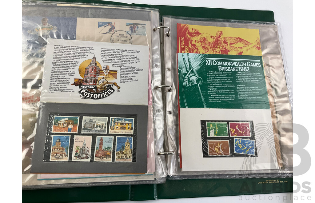 Two Albums of Australian 1970-80's First Day Covers and Stamp Packs Including 1984 Christmas, AUSIPEX, Conservation, Selected Issues, 1982 QE2 Birthday, Antarctic Territory and More