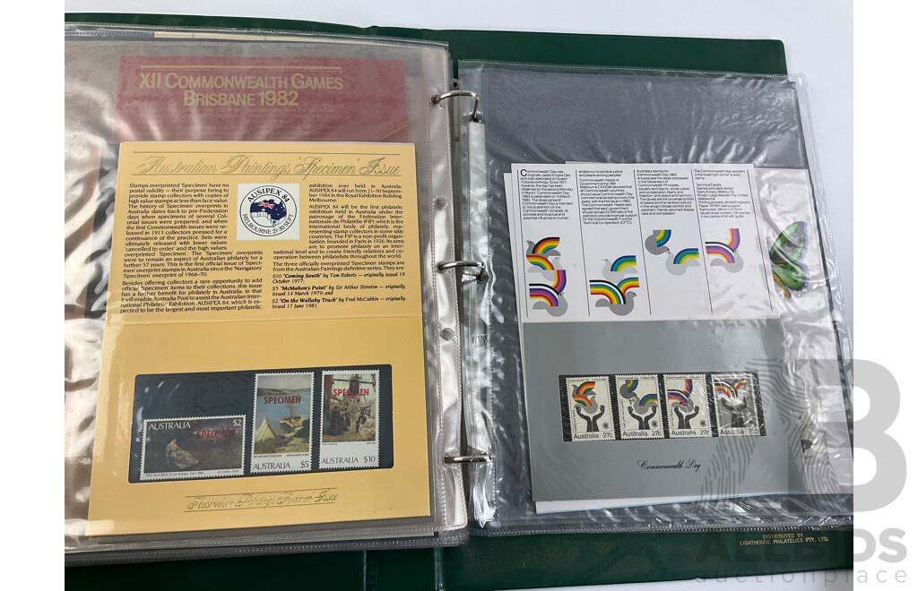 Two Albums of Australian 1970-80's First Day Covers and Stamp Packs Including 1984 Christmas, AUSIPEX, Conservation, Selected Issues, 1982 QE2 Birthday, Antarctic Territory and More