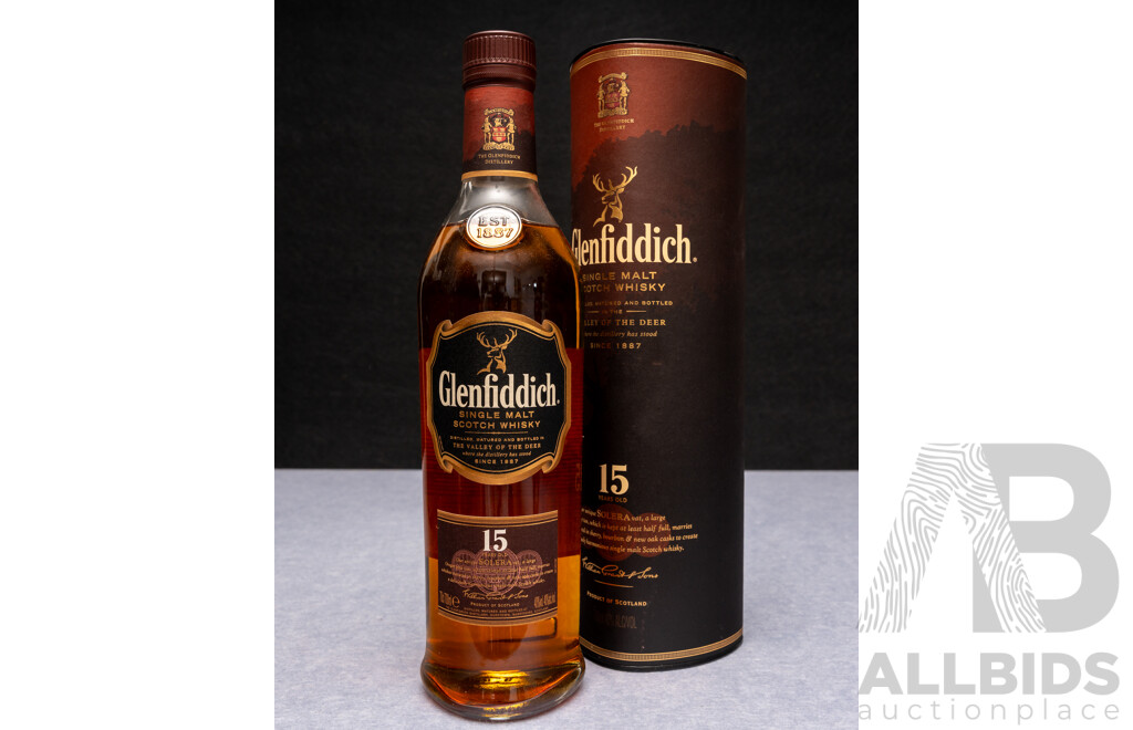 Glenfiddich 15 Year Old Single Malt Scotch Whiskey in Presentation Sleeve