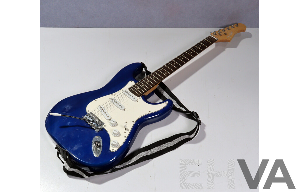 Electric Guitar Marked Fender with Strap