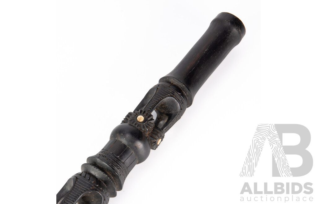 Vintage Carved Tribal Trobriand Island Ebony Hardwood Staff with Mother of Pearl Inlay