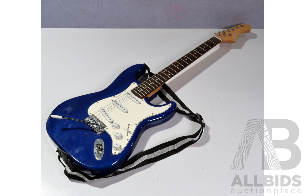 Electric Guitar Marked Fender with Strap