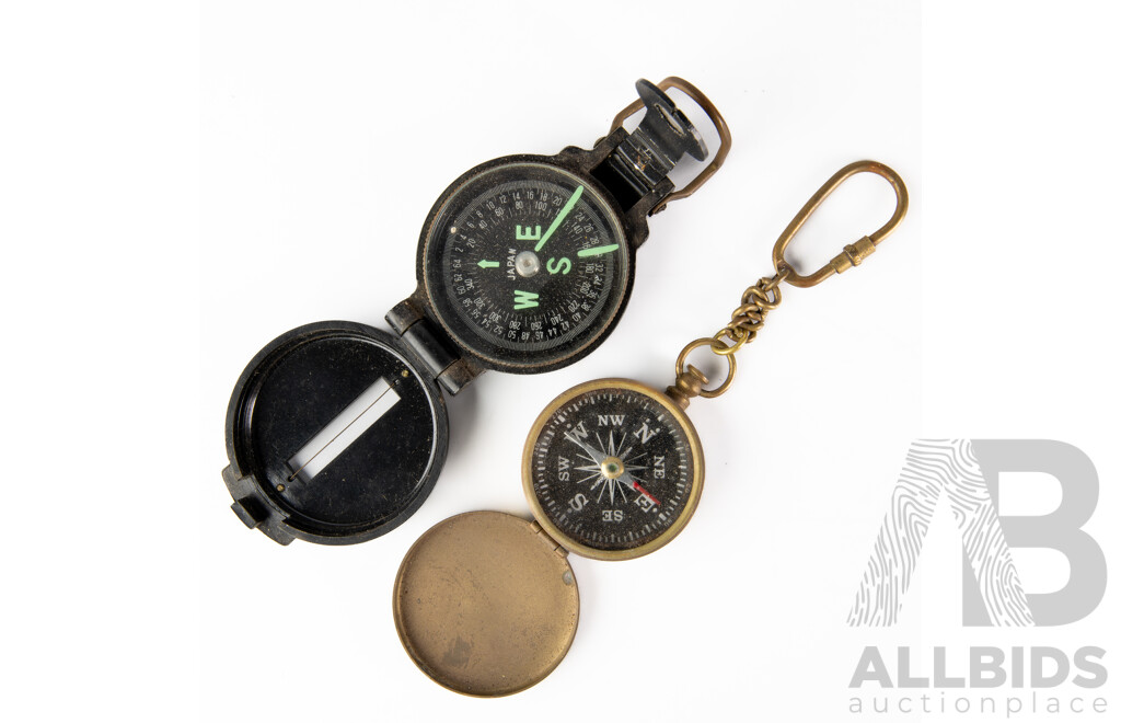 Two Vintage Compasses Including Brass Example