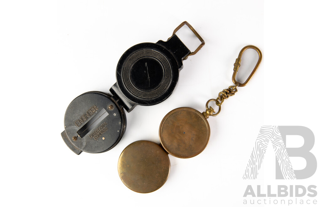 Two Vintage Compasses Including Brass Example