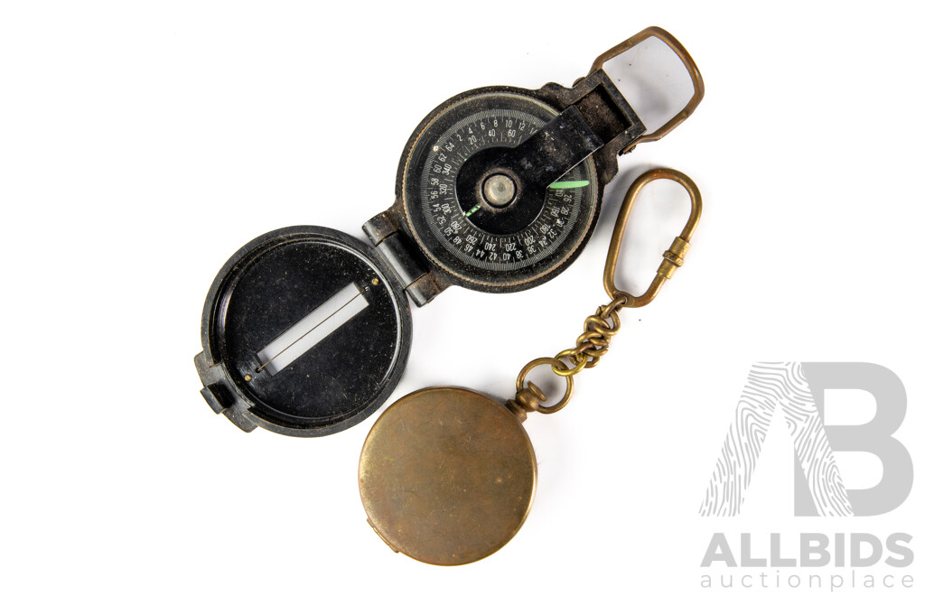 Two Vintage Compasses Including Brass Example