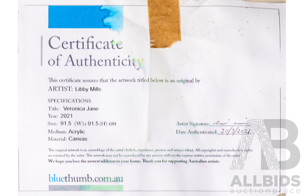 Libby Mills (20th Century, Australian), Veronica Jane (2021) Original Acrylic on Canvas, 91.5 x 91.5 cm