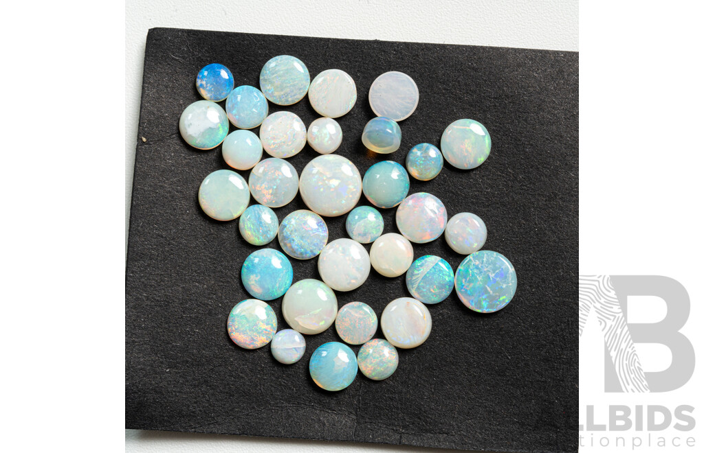 Crystal Opal Cabochons, (33) Round, 3.5mm - 6.2mm Each Diameter