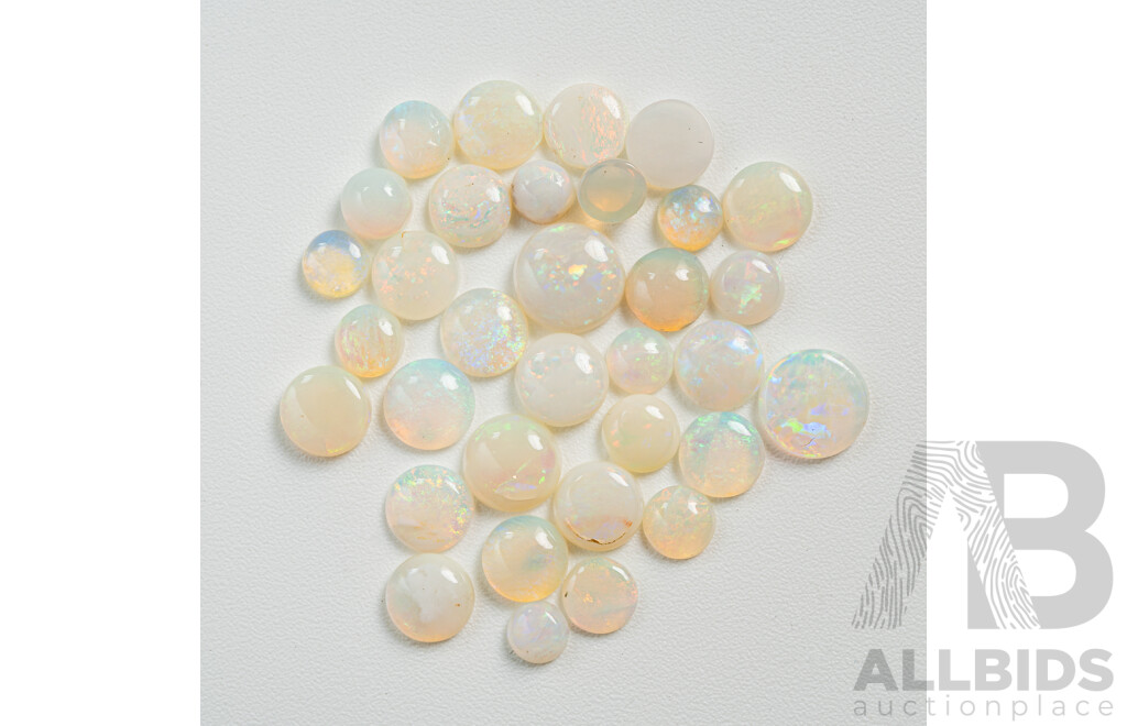 Crystal Opal Cabochons, (33) Round, 3.5mm - 6.2mm Each Diameter