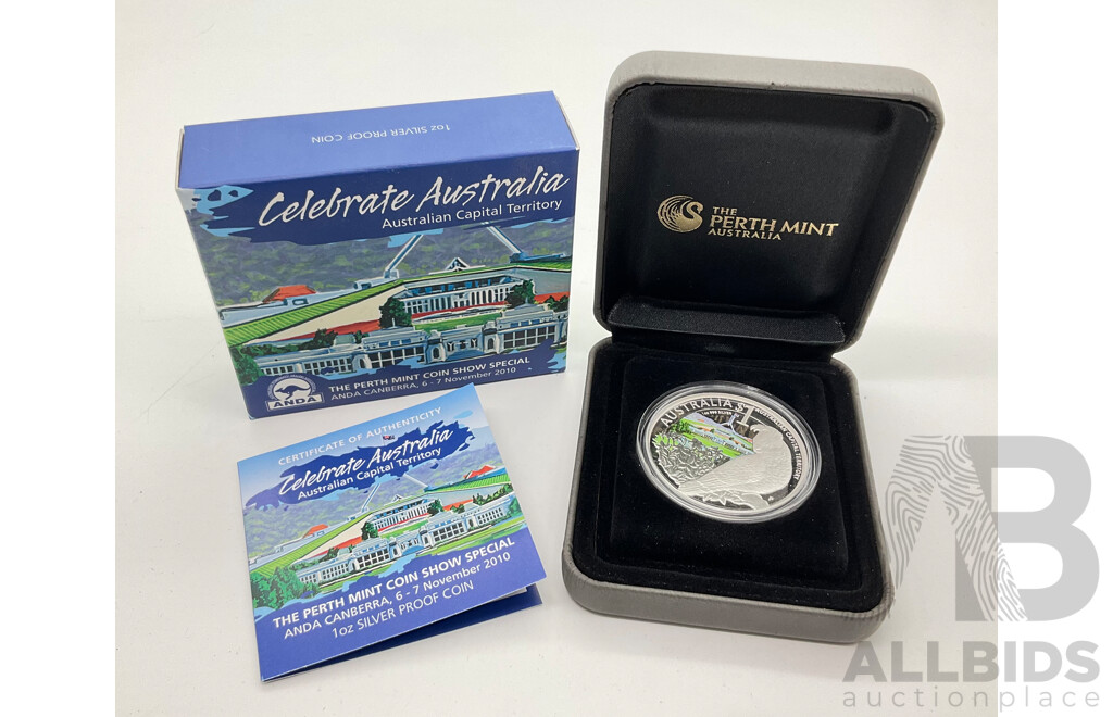 Australian Perth Mint 2011 Silver Proof One Dollar, ANDA Celebrate Australia, Australia Capital Territory .999