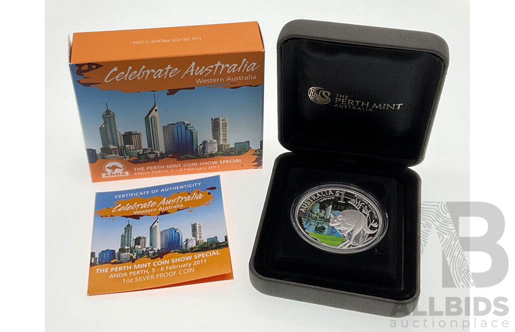 Australian Perth Mint 2011 Silver One Dollar Coin, ANDA Celabrate Western Australia .999