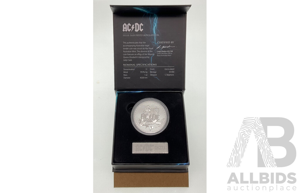 Australian RAM 2023 Silver One Dollar Coin AC/DC .999