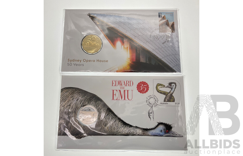 Two Australian 2023 PNCs, Edward the Emu and Sydney Opera House 50 Years