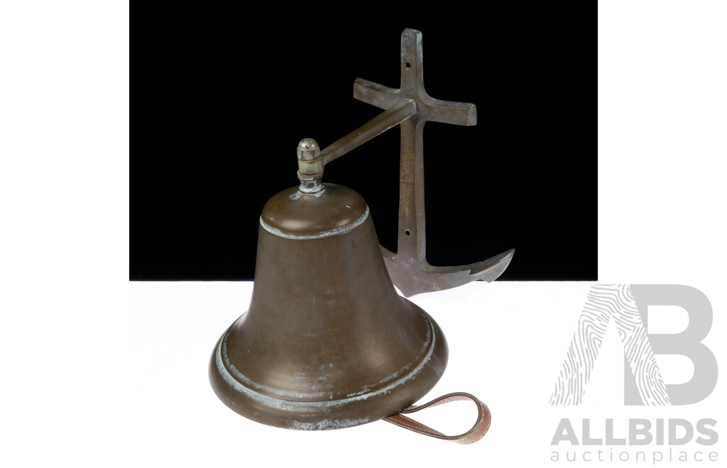 Vintage Brass Naval Bell on Anchor Form Wall Mount