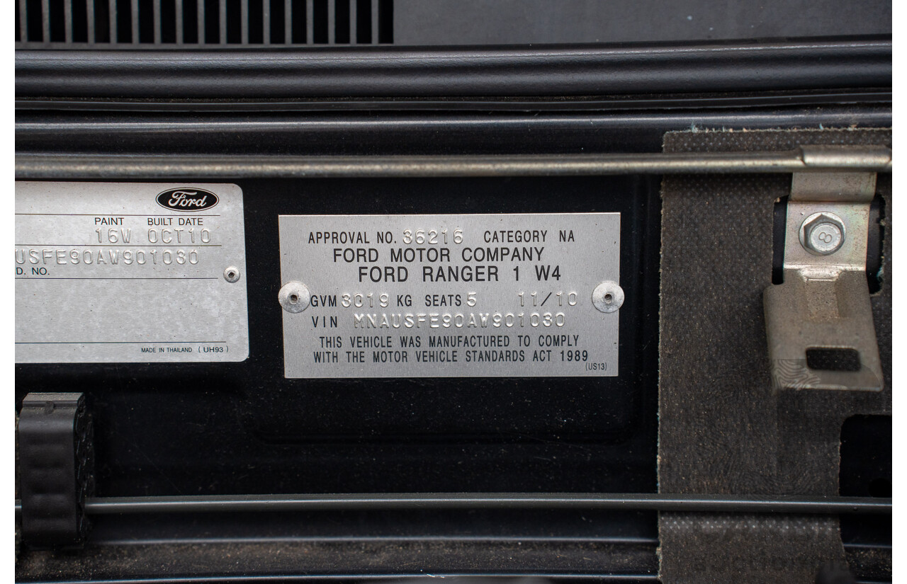 11/2010 Ford Ranger XLT (4x4) PK Dual Cab P/Up Black Mica Turbo Diesel 3.0L