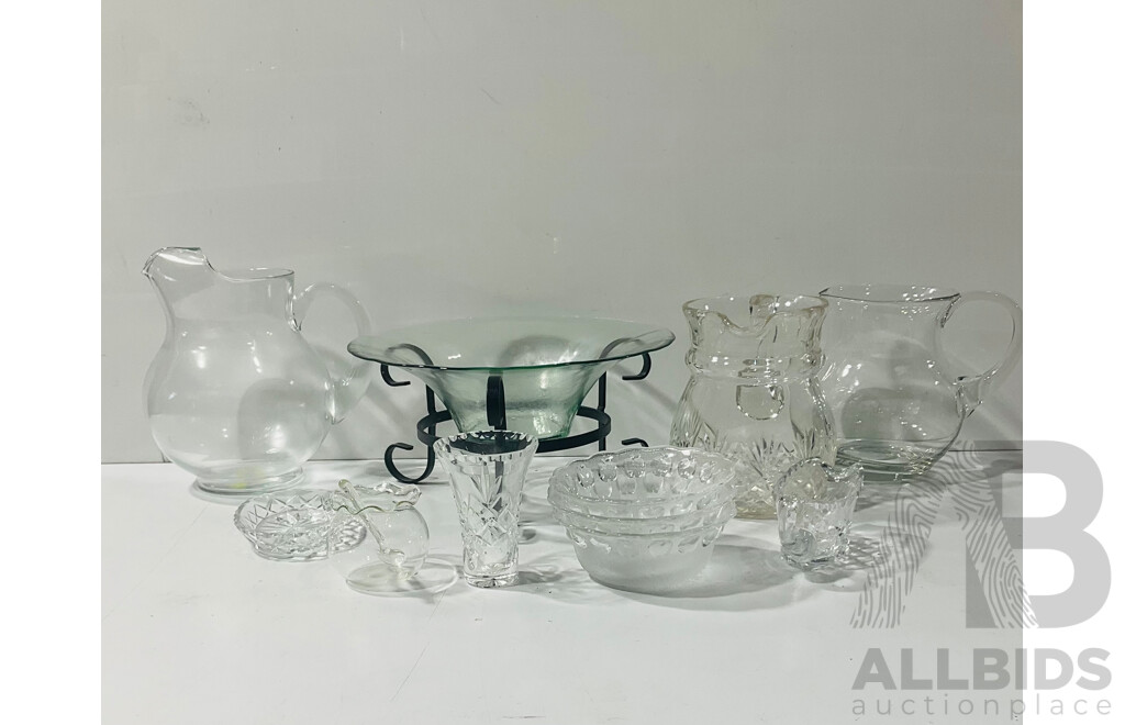 Collection Crystal and Cut Glass Items Including Jugs, Dishes and More
