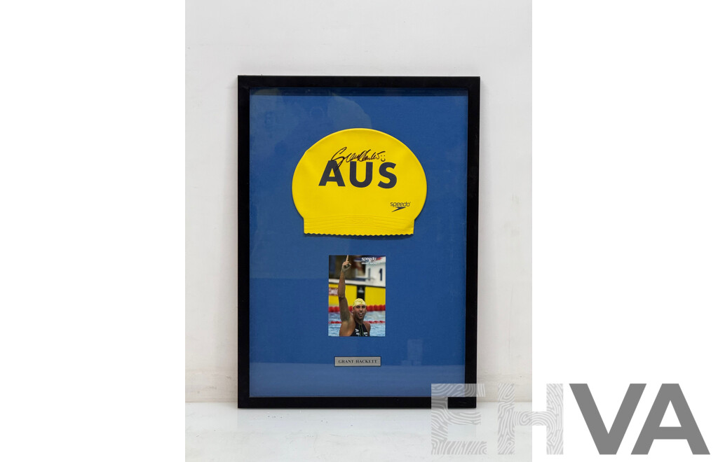Grant Hackett Signed and Framed Australian Swim Cap