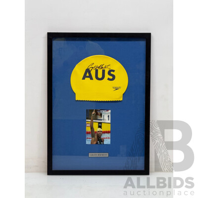 Grant Hackett Signed and Framed Australian Swim Cap