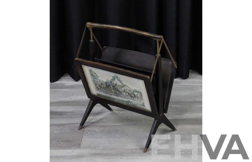 Vintage Wood and Brass Magazine Rack