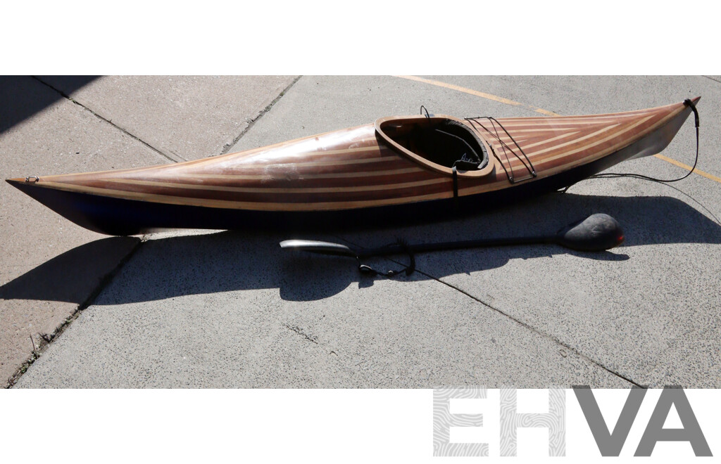 Large Vintage Fibreglass Kayak with Paddle