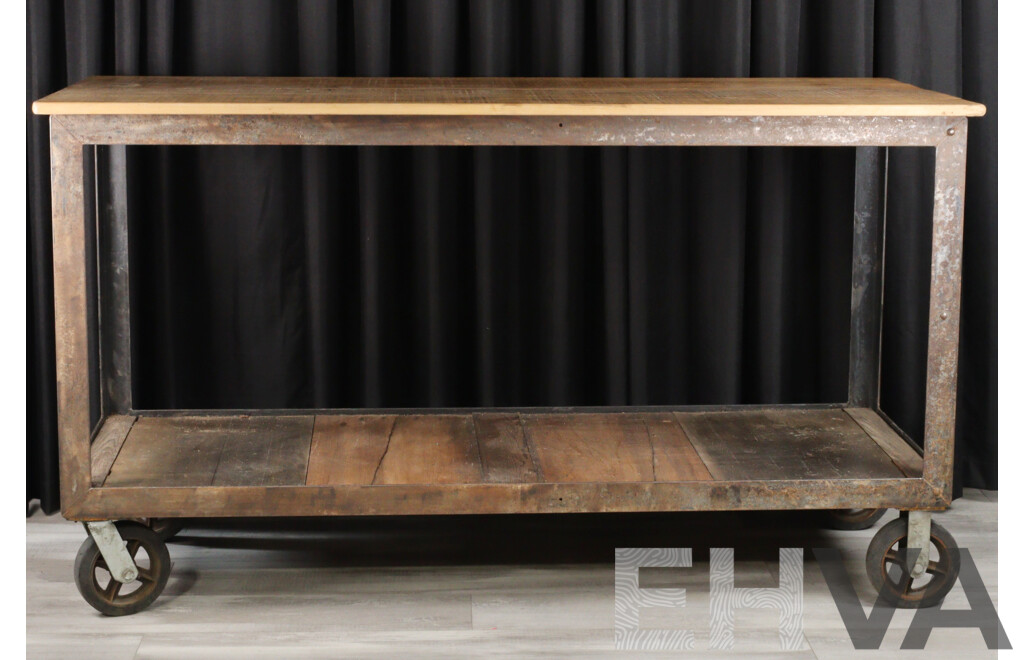 Vintage Metal Based Works Bench on Castors