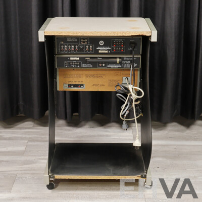 Akai Three Piece Rack Mounted Stereo System Comprising Dc Integrated Amplifier AM UO3, Stereo Tuner at KO2 & Stereo Casette Deck CS MO2, All in Akai Case