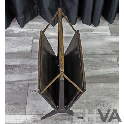 Vintage Wood and Brass Magazine Rack