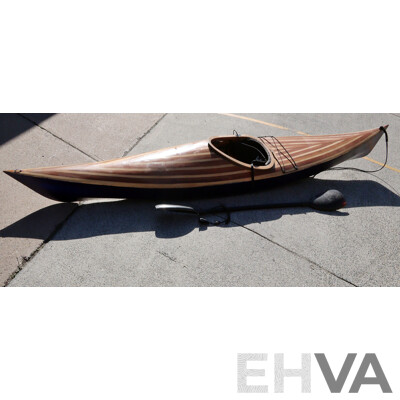 Large Vintage Fibreglass Kayak with Paddle
