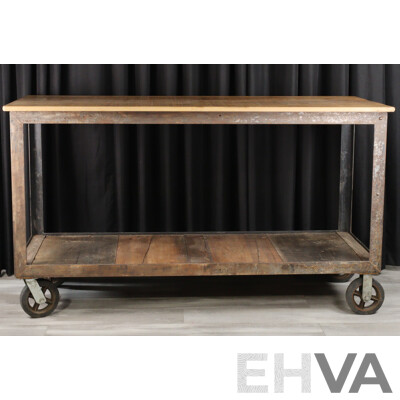 Vintage Metal Based Works Bench on Castors