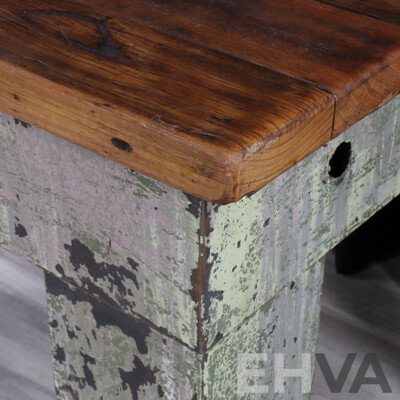 Vintage Timber Top Work Bench with Bespoke Metal Base