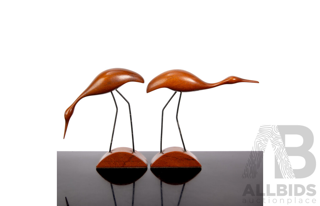Pair Mid Century Teak Bird Figures