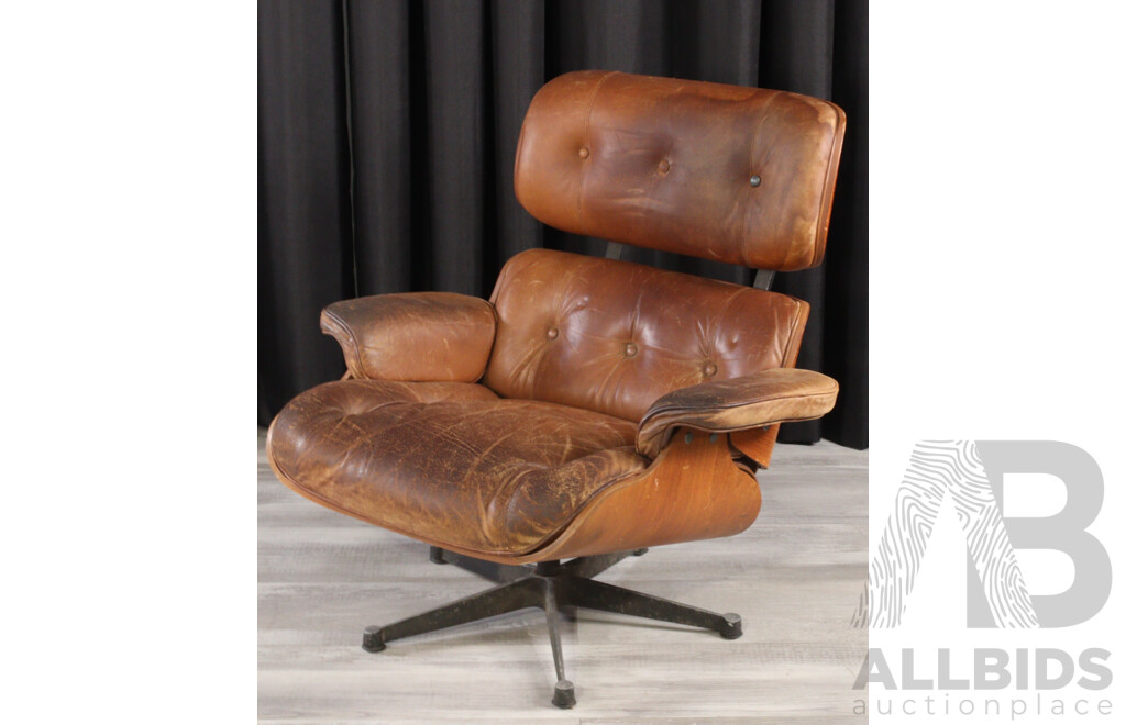 Vintage Ply Cased Lounge Chair with Leather Upholstery