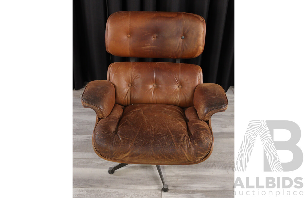 Vintage Ply Cased Lounge Chair with Leather Upholstery