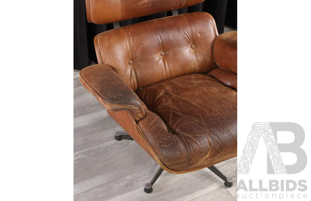 Vintage Ply Cased Lounge Chair with Leather Upholstery