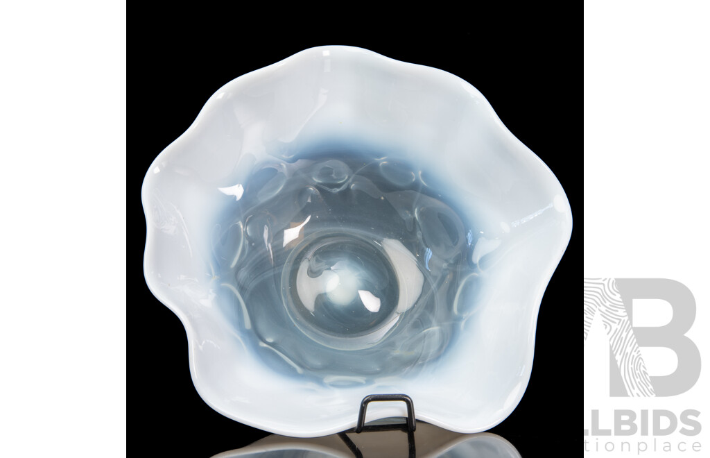 Australian Studio Art Glass Dish with Fluted Rim by Helmut Hiebl