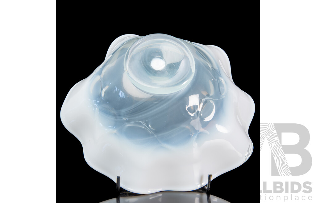 Australian Studio Art Glass Dish with Fluted Rim by Helmut Hiebl
